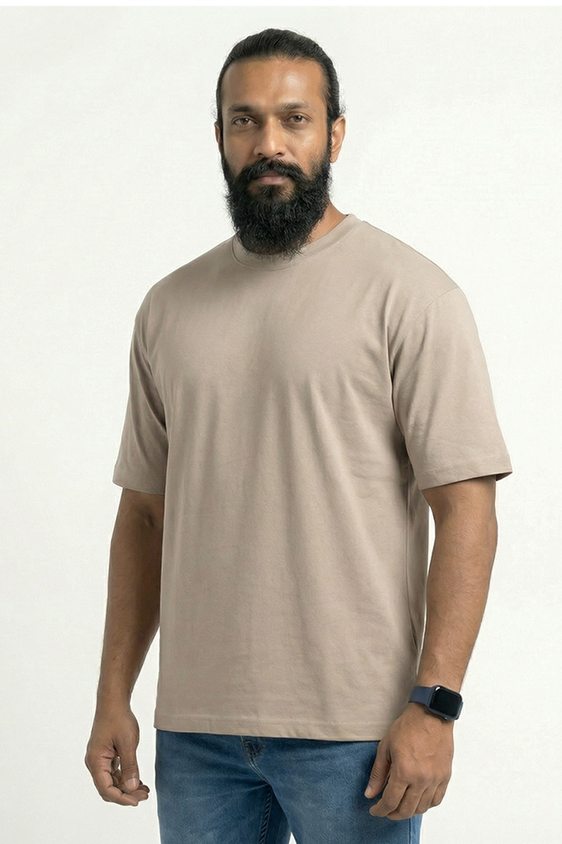 Men Cotton Chocolate Color Round Neck T-shirt