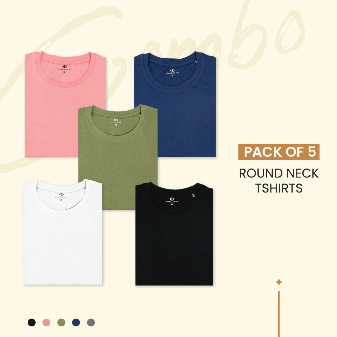 Round Neck T-Shirts - Pack of 5