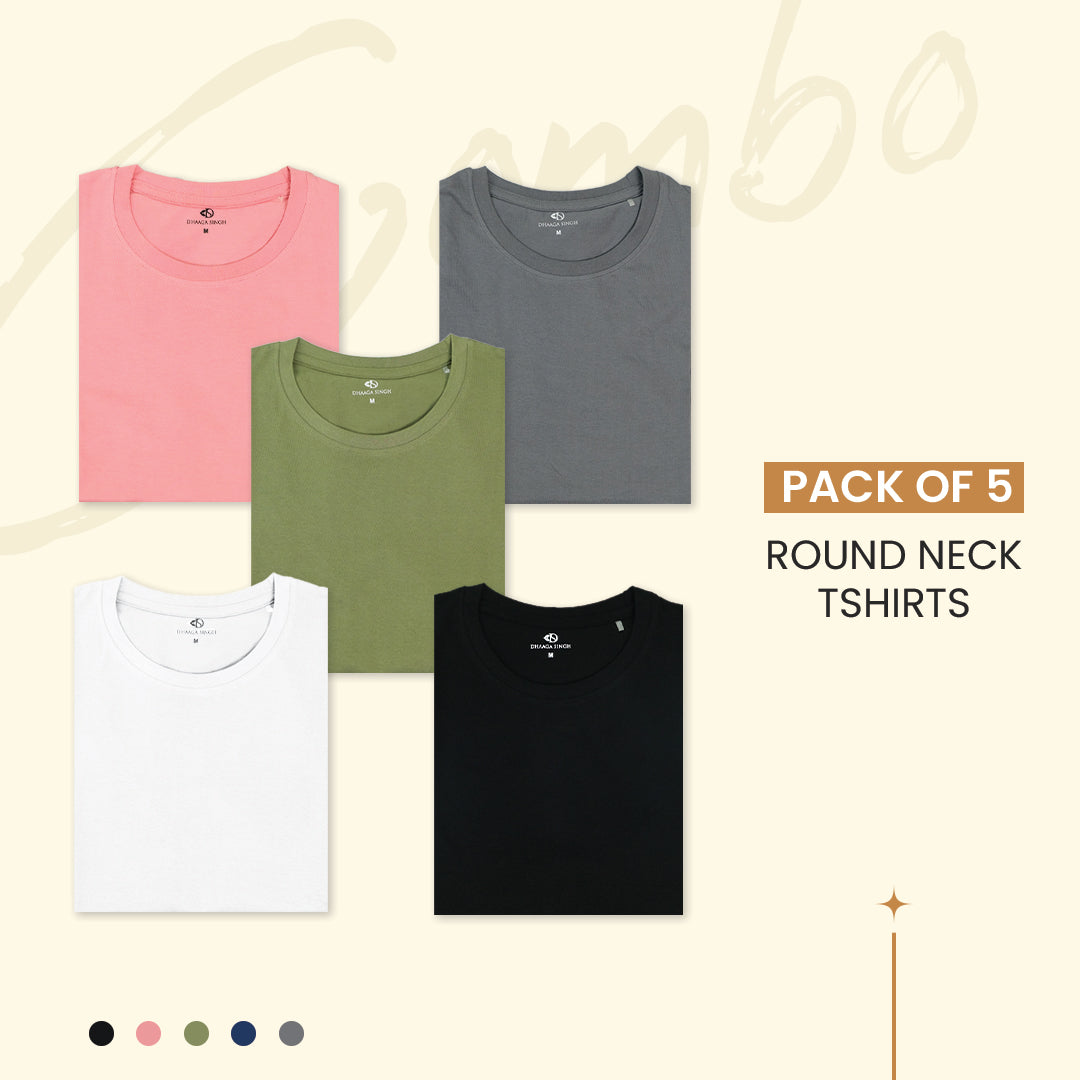 Round Neck T-Shirts - Pack of 5