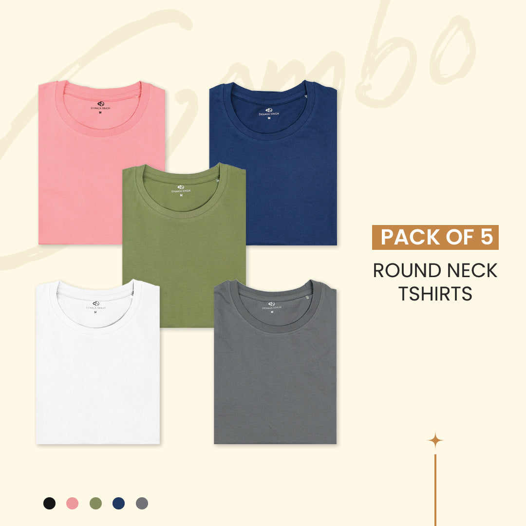 Round Neck T-Shirts - Pack of 5