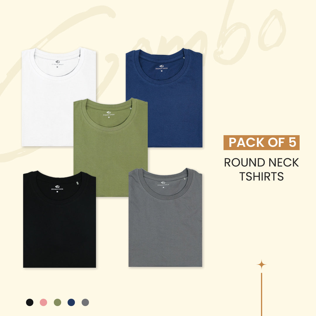 Round Neck T-Shirts - Pack of 5