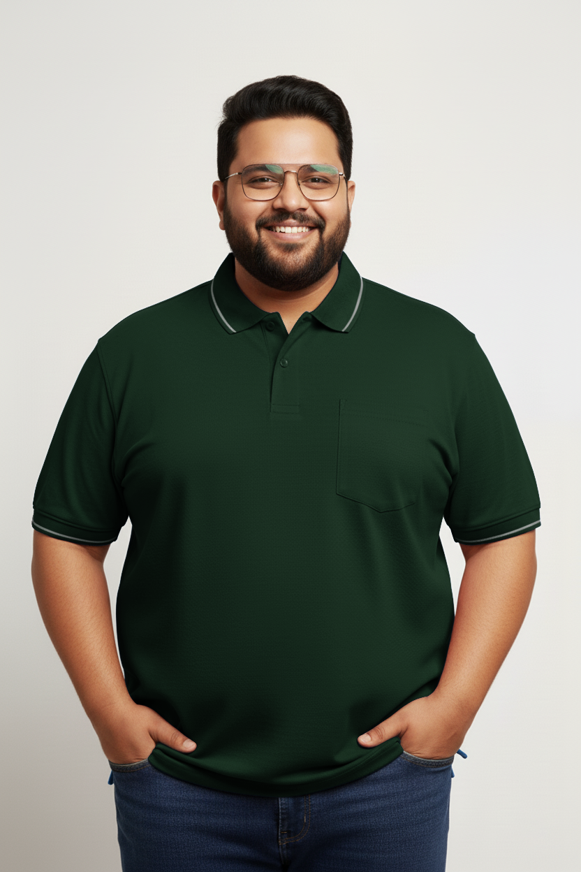 Plus Size Mens Collar T shirt with Pocket Green