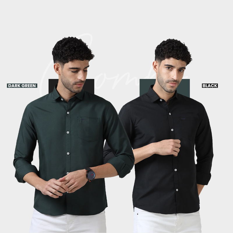 Plain Cotton Solid Shirt - Pack of 2