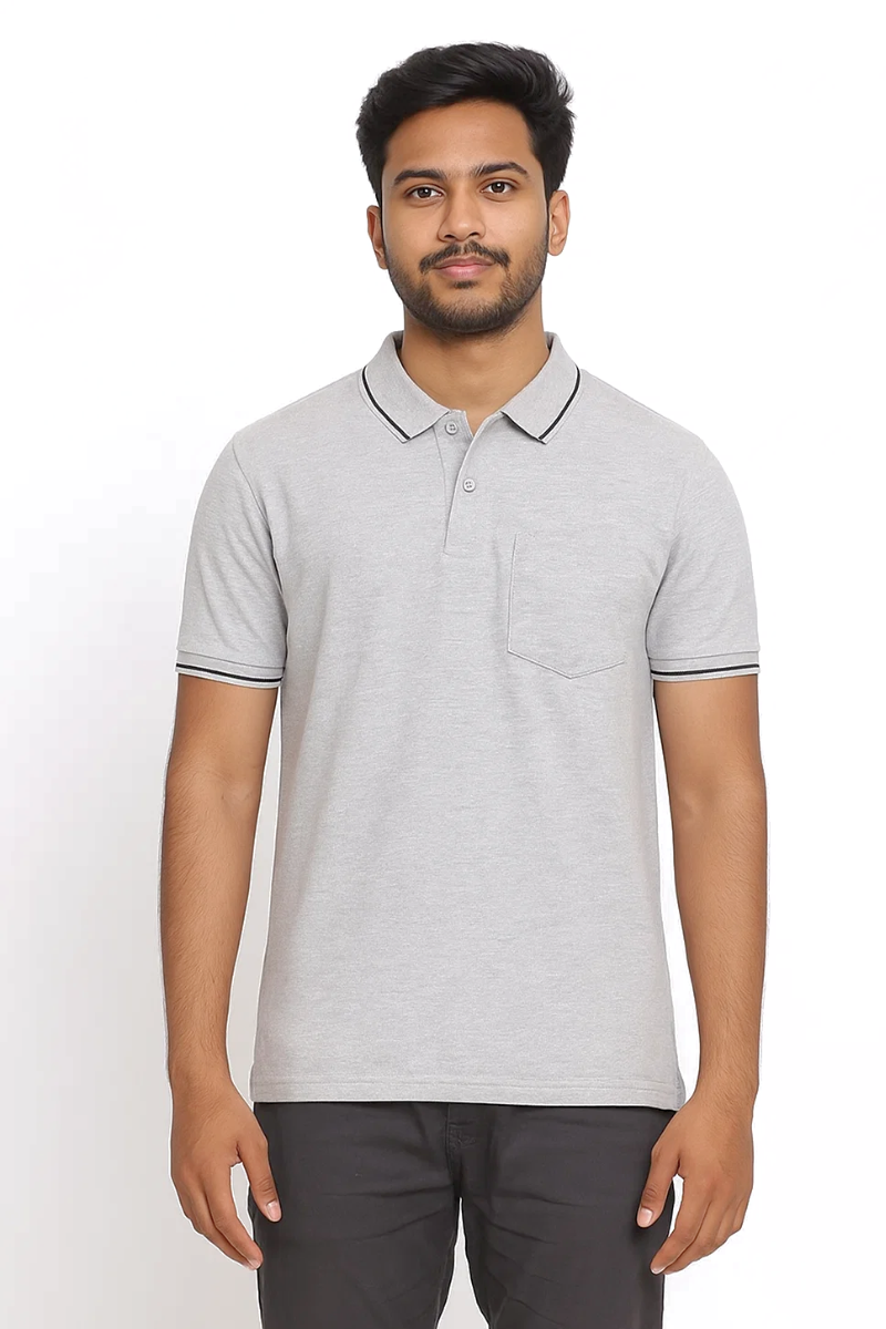 Grey Collar T-shirt with Pocket