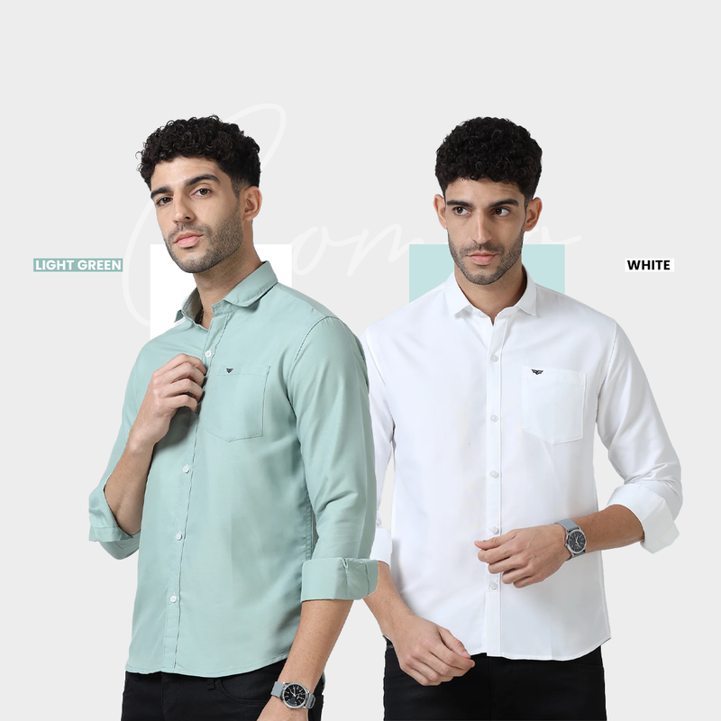 Plain Cotton Solid Shirt - Pack of 2