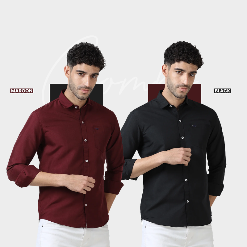 Plain Cotton Solid Shirt - Pack of 2