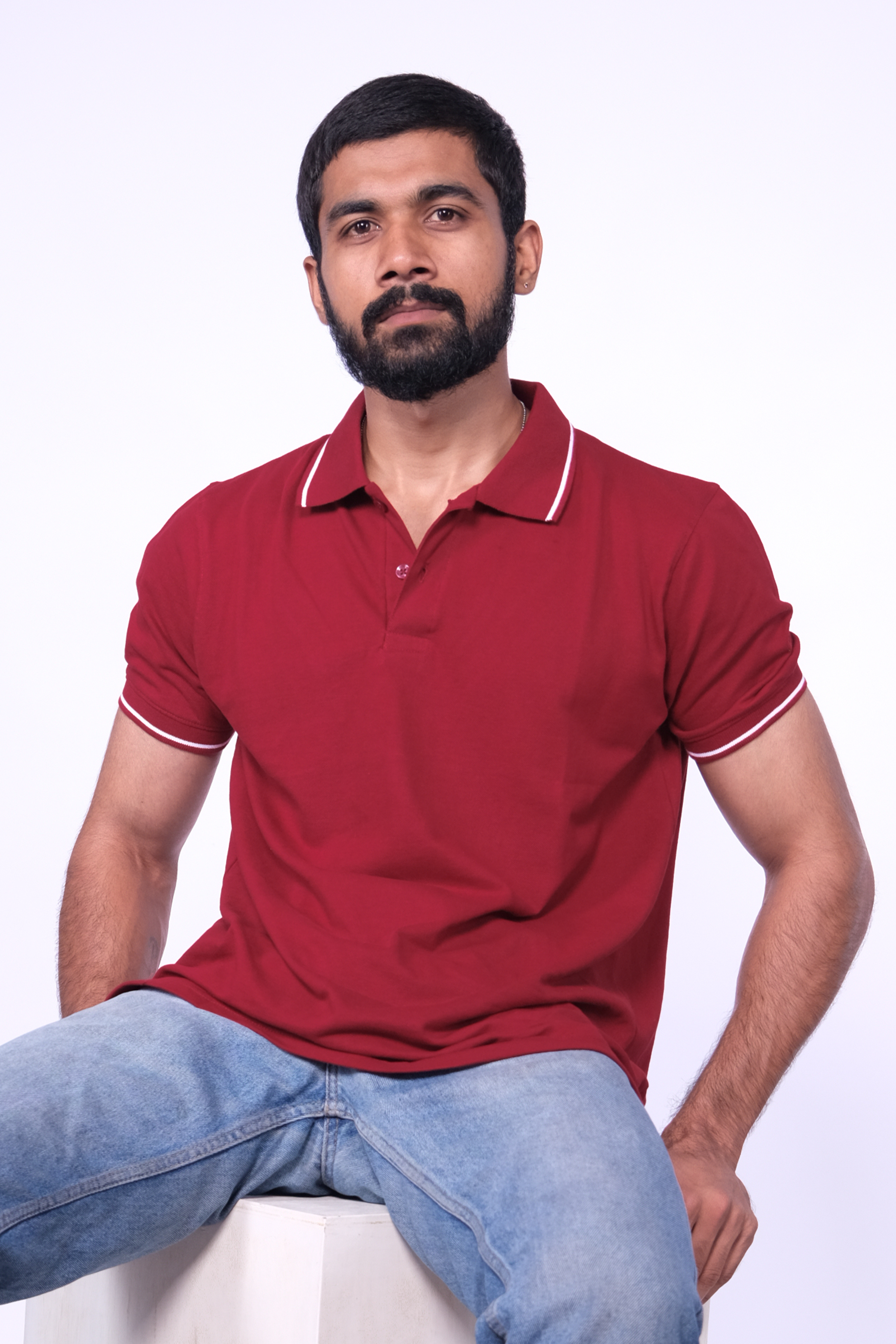 Maroon Cotton Collar T-shirt