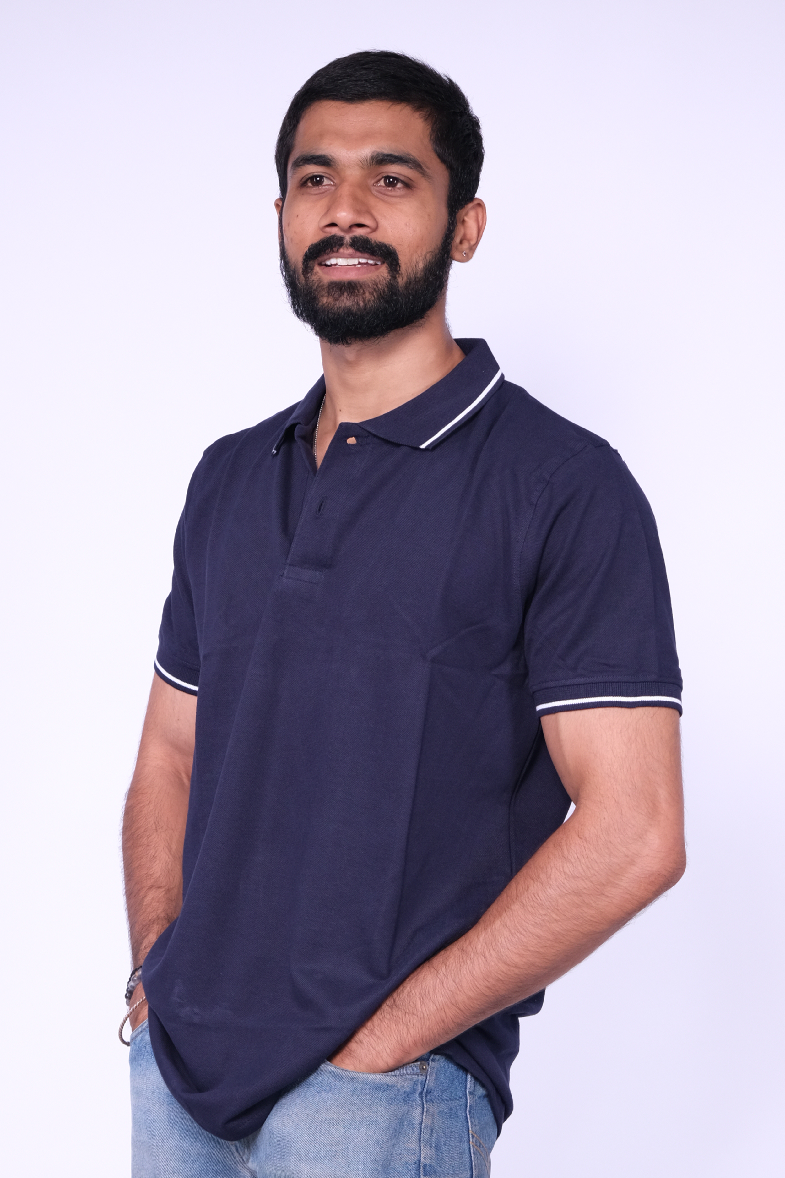 Navy Blue Cotton Collar T-shirt