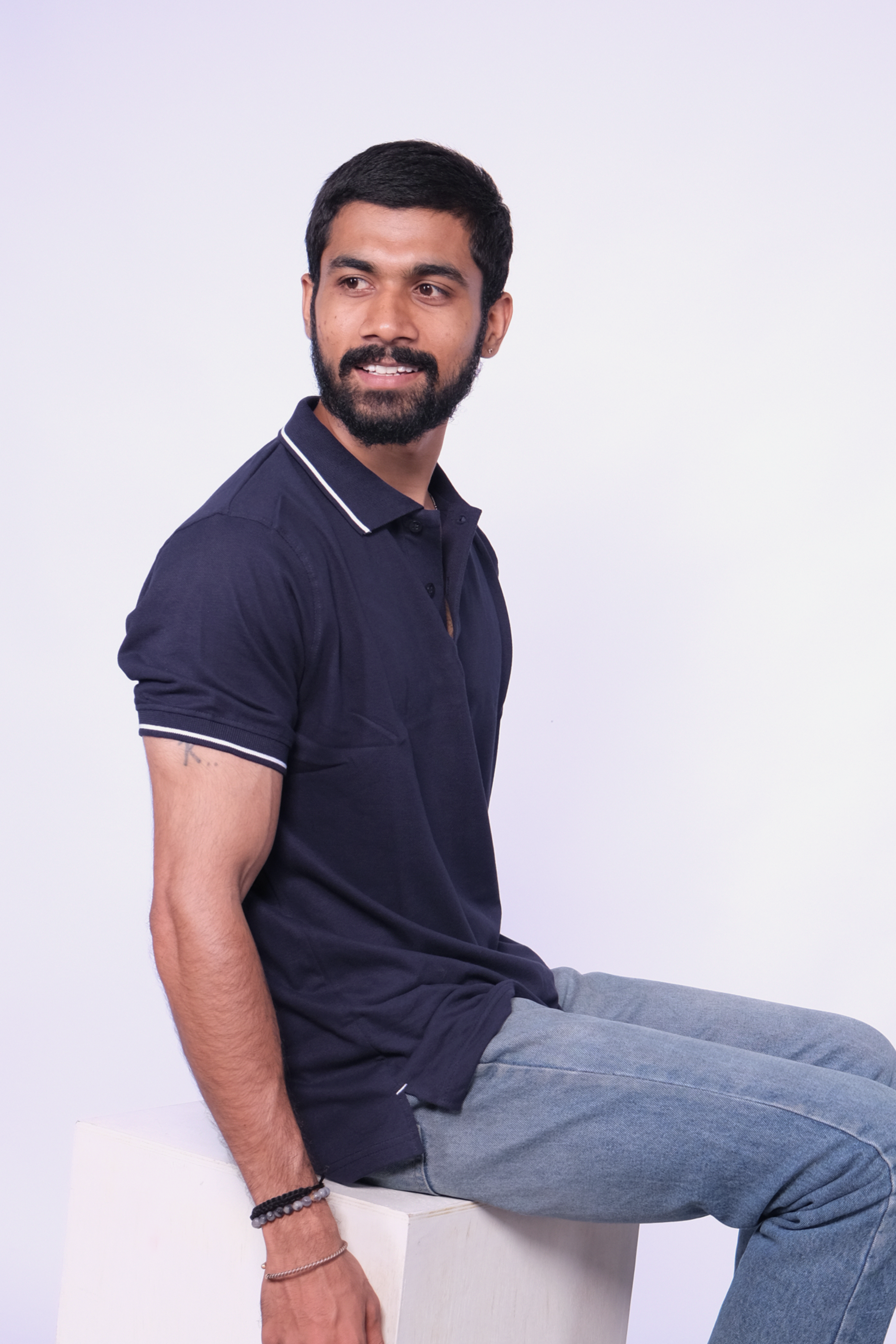 Navy Blue Cotton Collar T-shirt