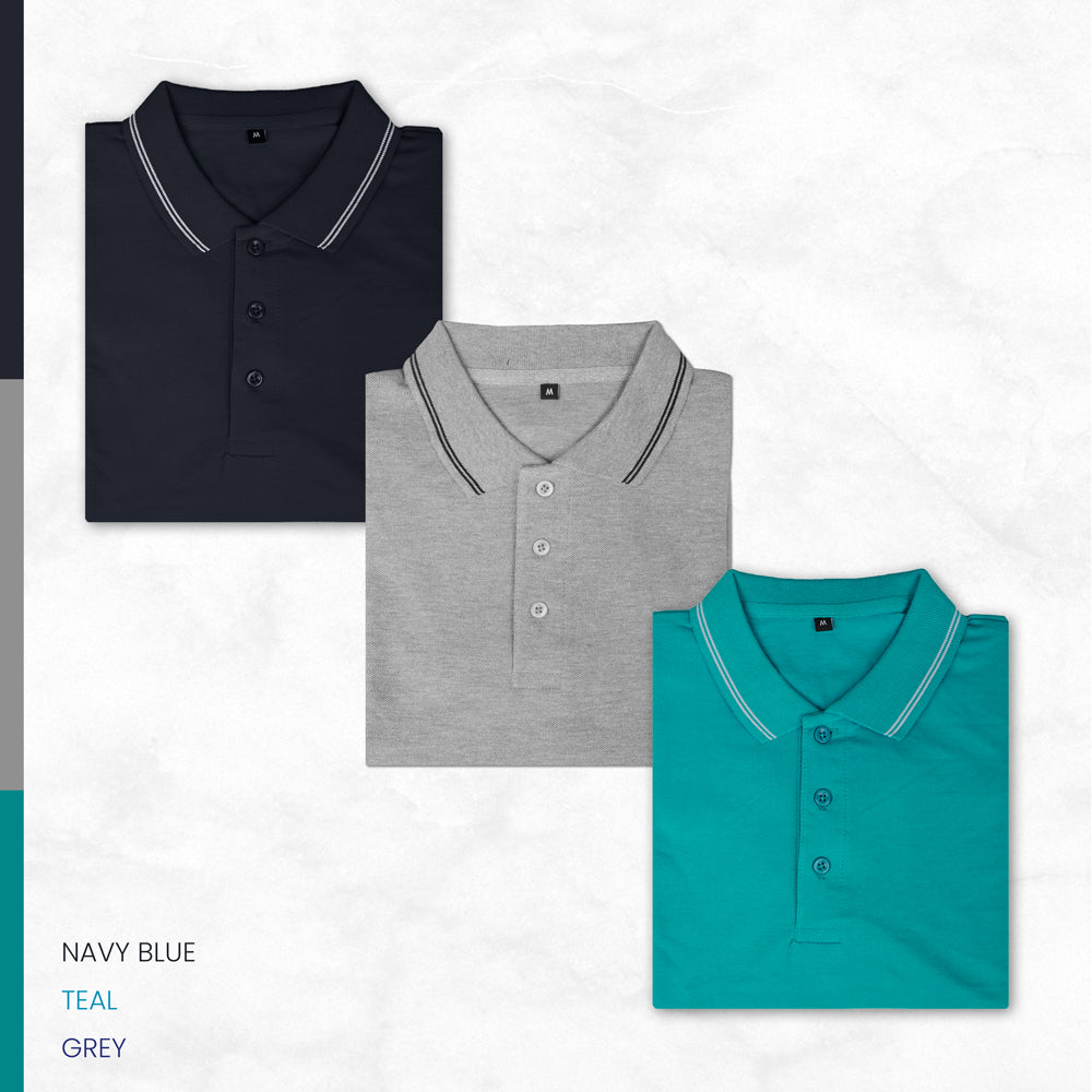 Cotton Honeycomb Polo T-shirts - Pack of 3