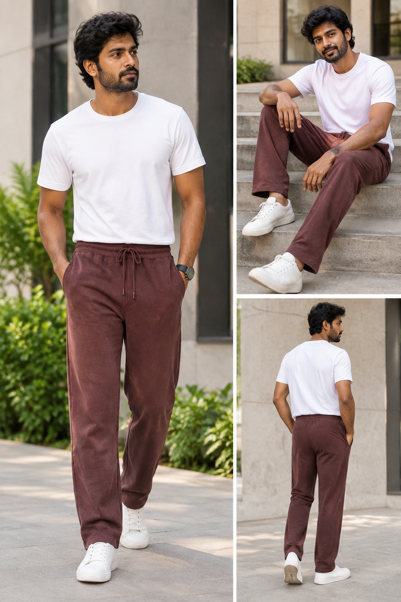 Cotton Jogger Pants with Zipper Pockets Brown