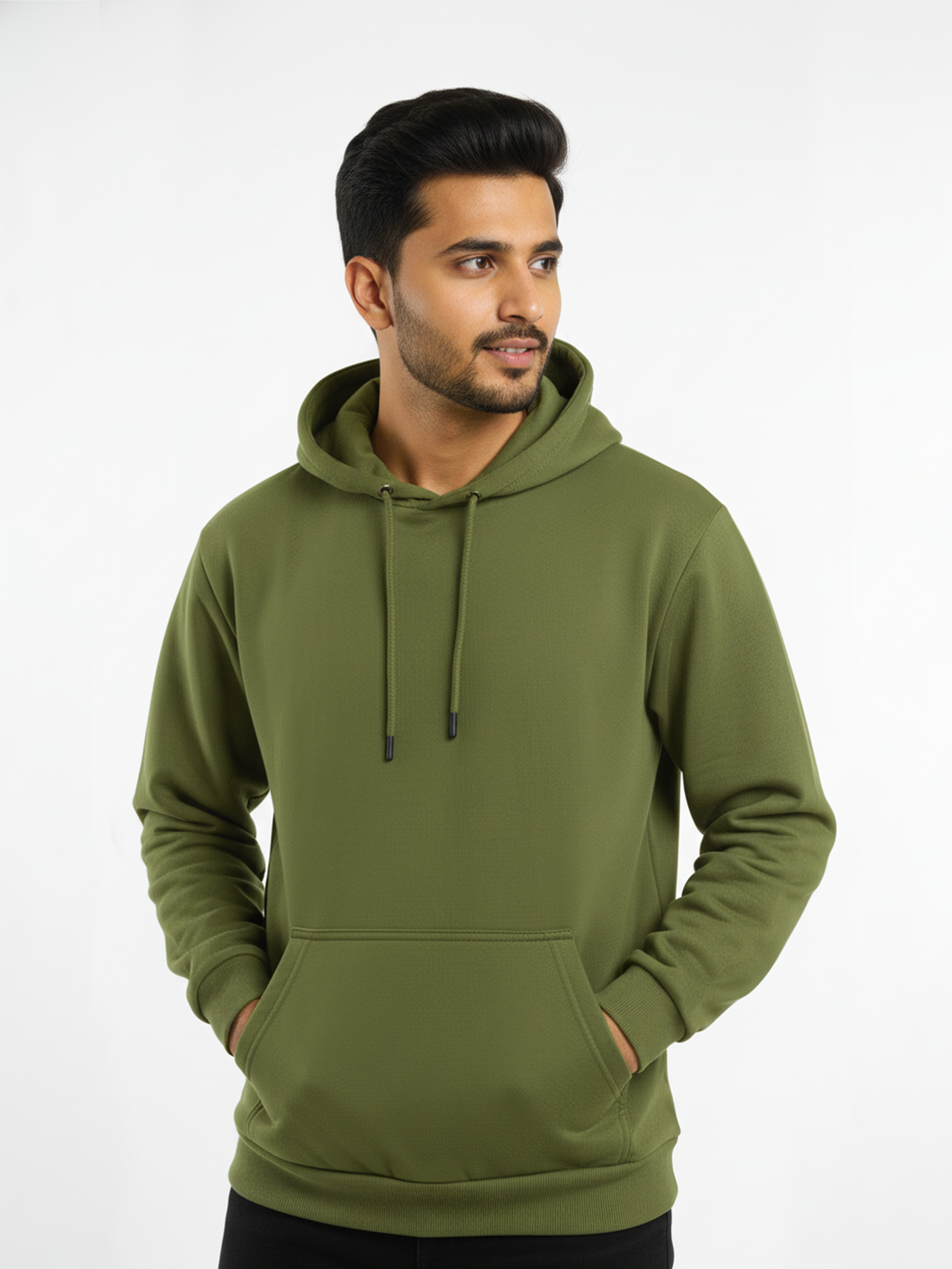 Classic Fit Solid Hoodie Olive Green