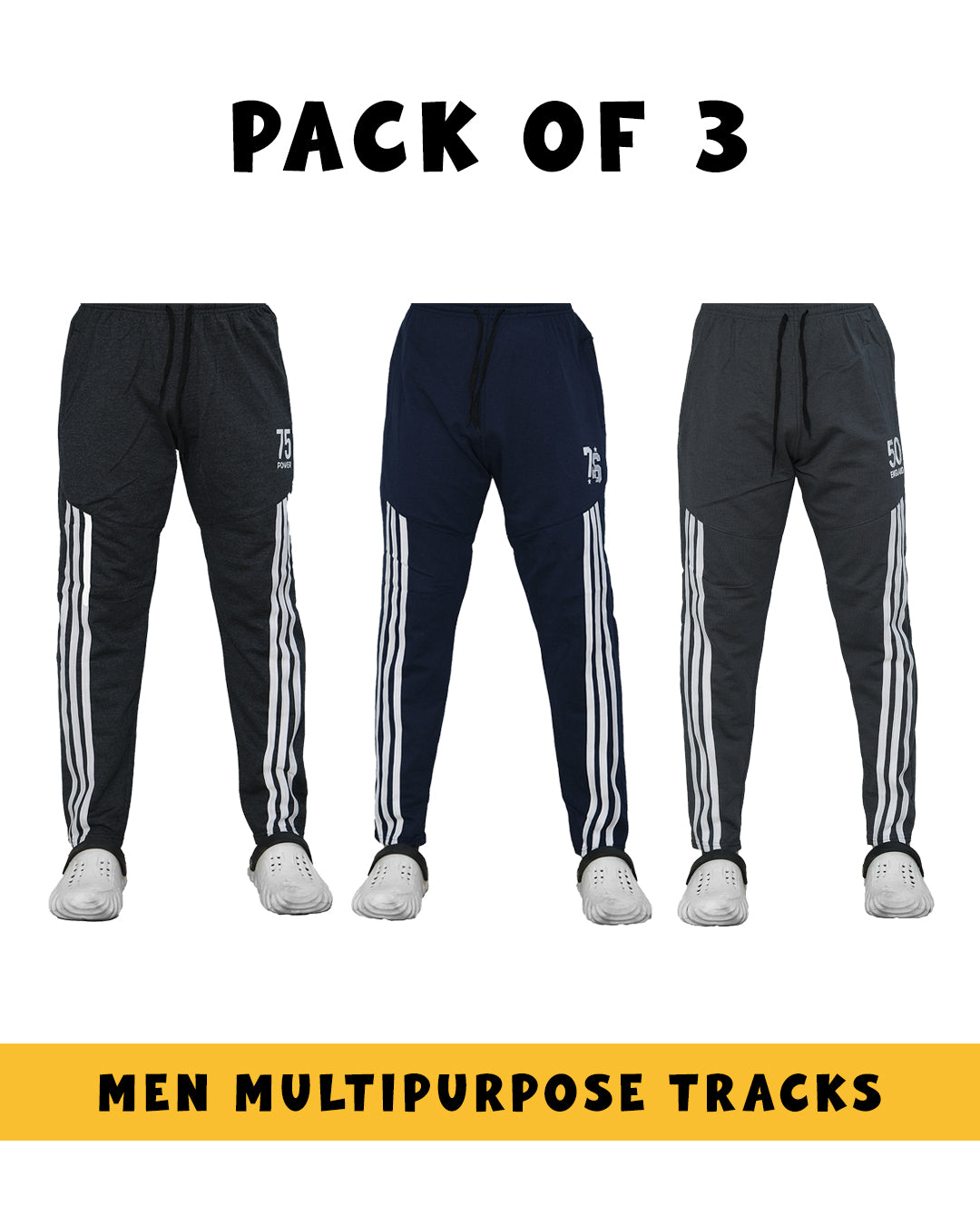 Men's Multipurpose Track Pants - Gym, Yoga, Sports - Pack of 3