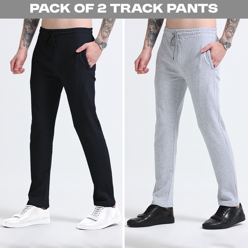 Men Track Pants Plain with Zipper Pockets - Pack of 2