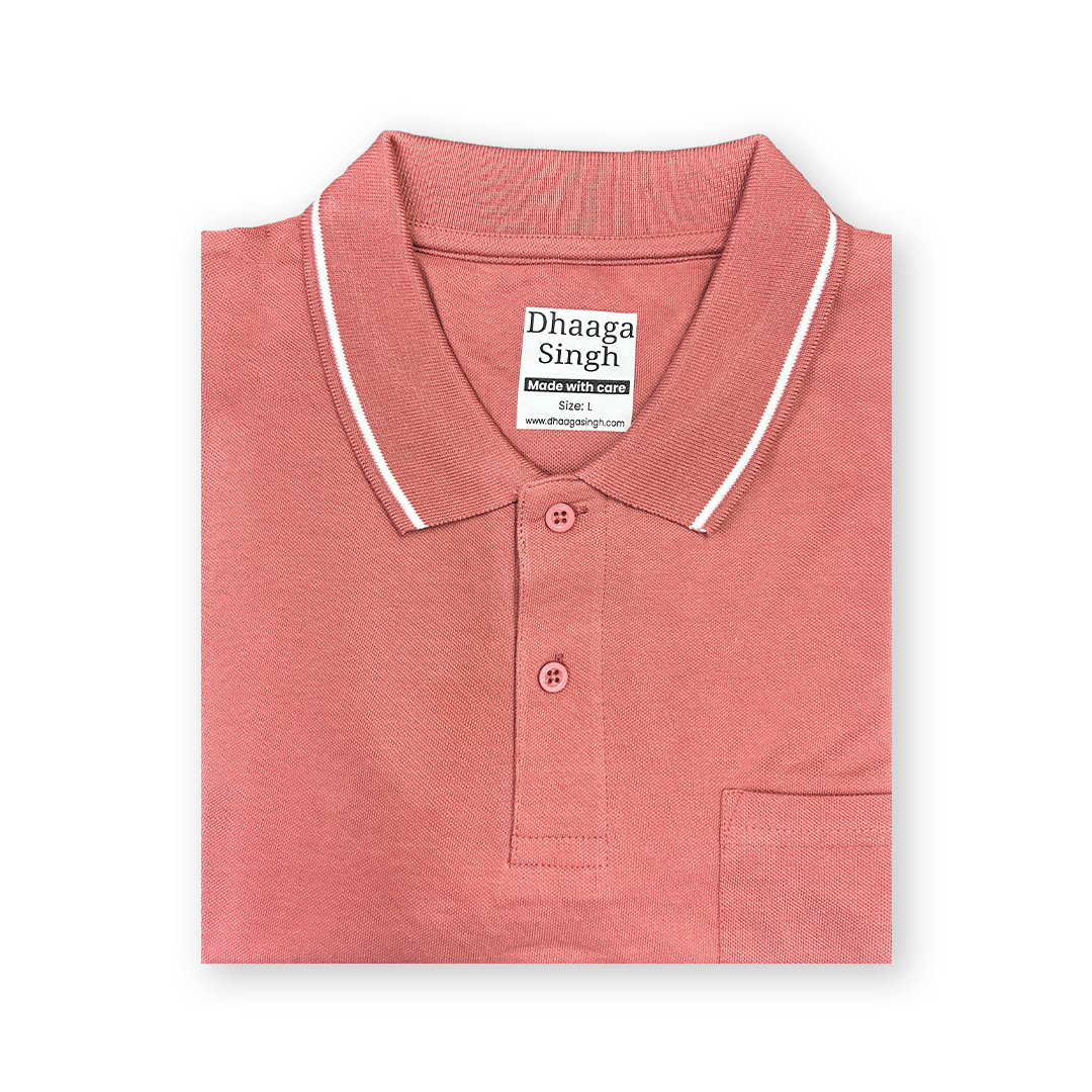 Rose Pink Collar T-shirt with Pocket