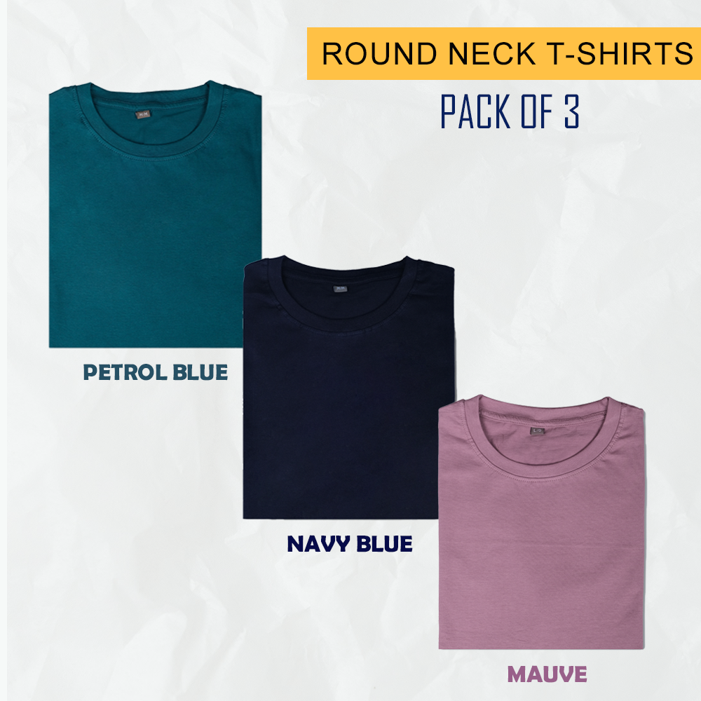 FT Cotton Round Neck T-Shirts - Pack of 3