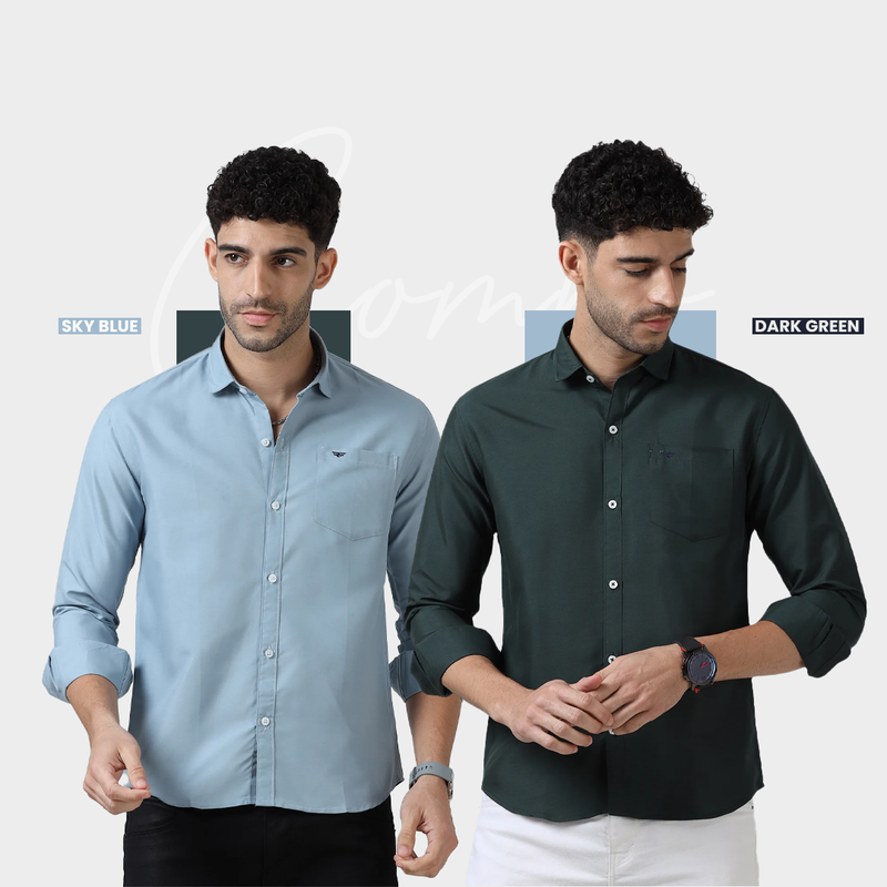 Plain Cotton Solid Shirt - Pack of 2