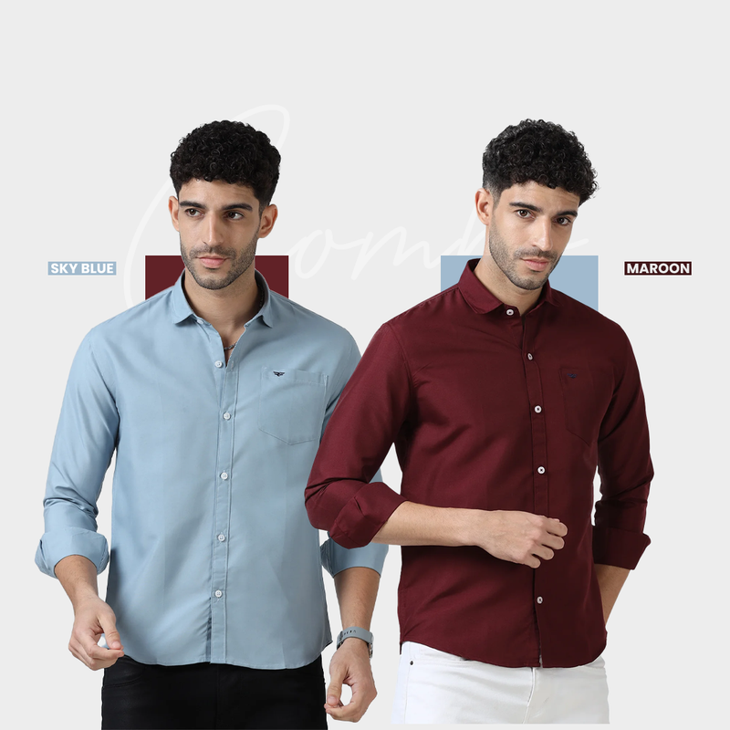 Plain Cotton Solid Shirt - Pack of 2