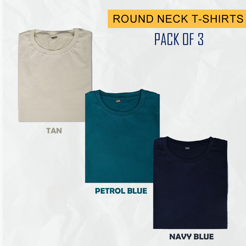 FT Cotton Round Neck T-Shirts - Pack of 3