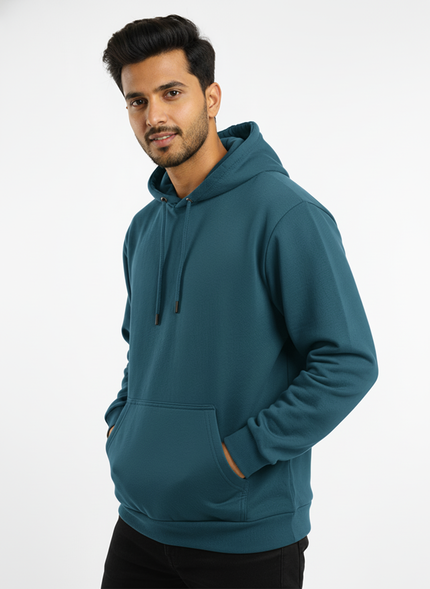 Classic Fit Solid Hoodie Teal Blue