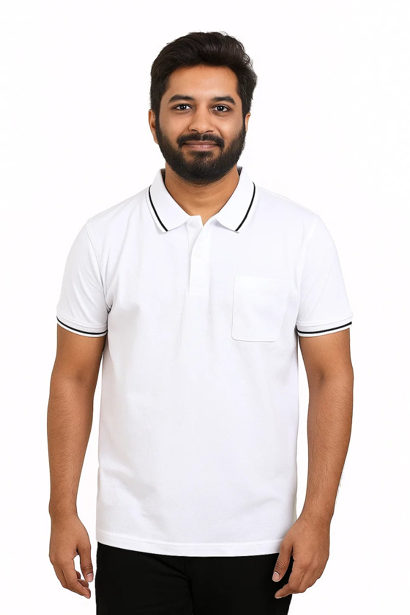 White Collar T-shirt with Pocket
